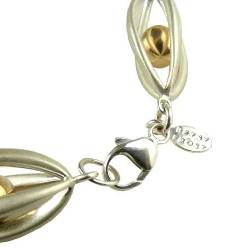 Betsy Frost Design Handmade Sterling Silver 925 Bracelet Ball & Cage Gold Ball