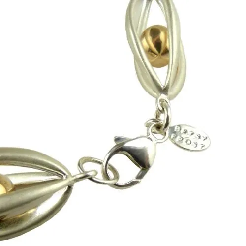 Betsy Frost Design Handmade Sterling Silver 925 Earrings Ball & Cage Gold