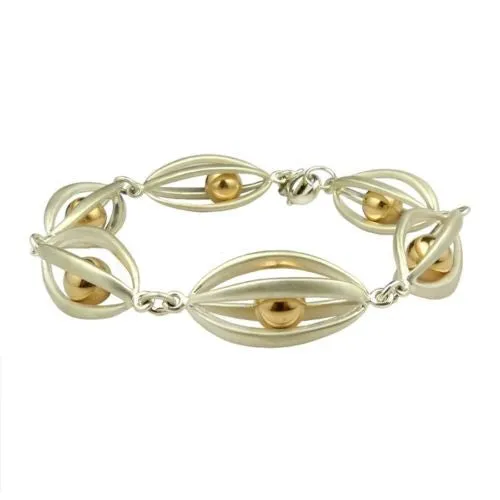 Betsy Frost Design Handmade Sterling Silver 925 Earrings Ball & Cage Gold