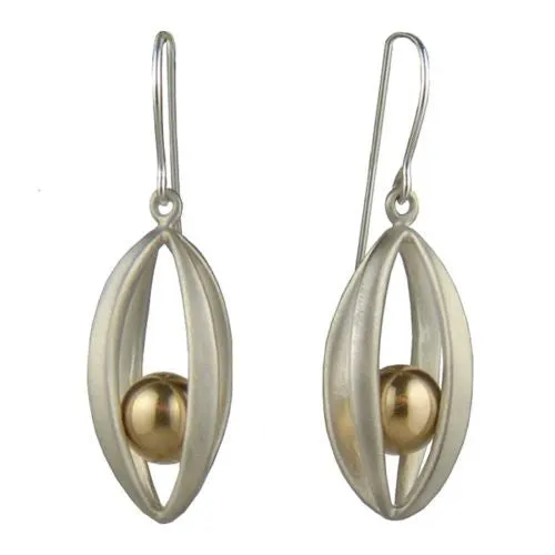 Betsy Frost Design Handmade Sterling Silver 925 Earrings Ball & Cage Gold