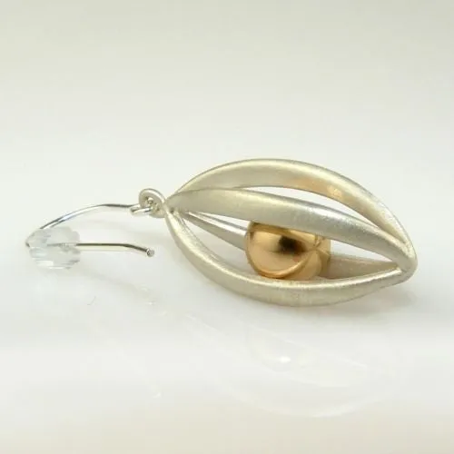 Betsy Frost Design Handmade Sterling Silver 925 Earrings Ball & Cage Gold