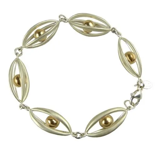 Betsy Frost Design Handmade Sterling Silver 925 Earrings Ball & Cage Gold