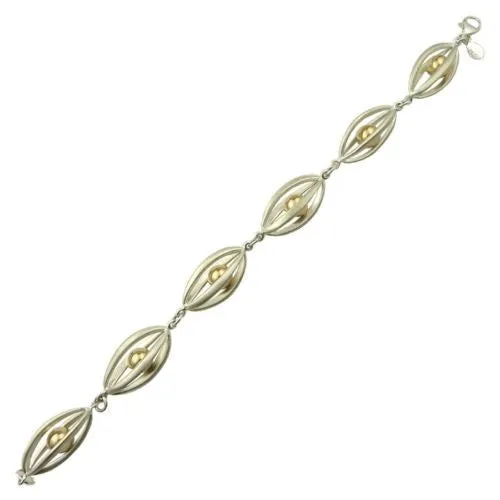 Betsy Frost Design Handmade Sterling Silver 925 Earrings Ball & Cage Gold