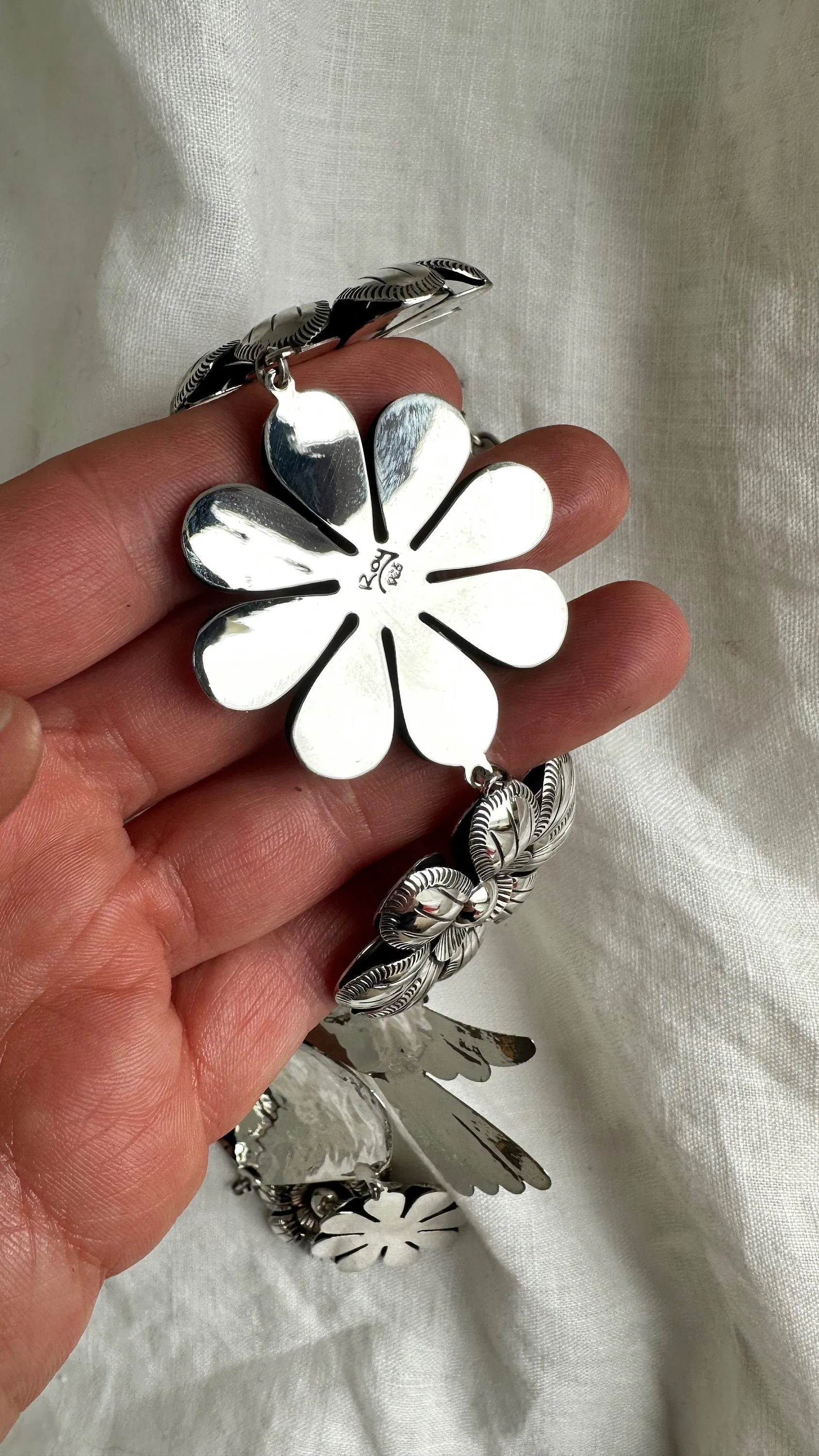 Heart & Flowers Silver Necklace. Taxco. Stunning! 0486