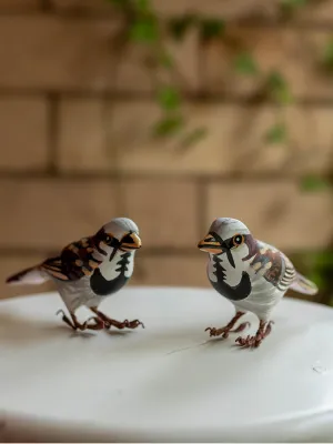 House Sparrow Paper Mche Birds Set of 2