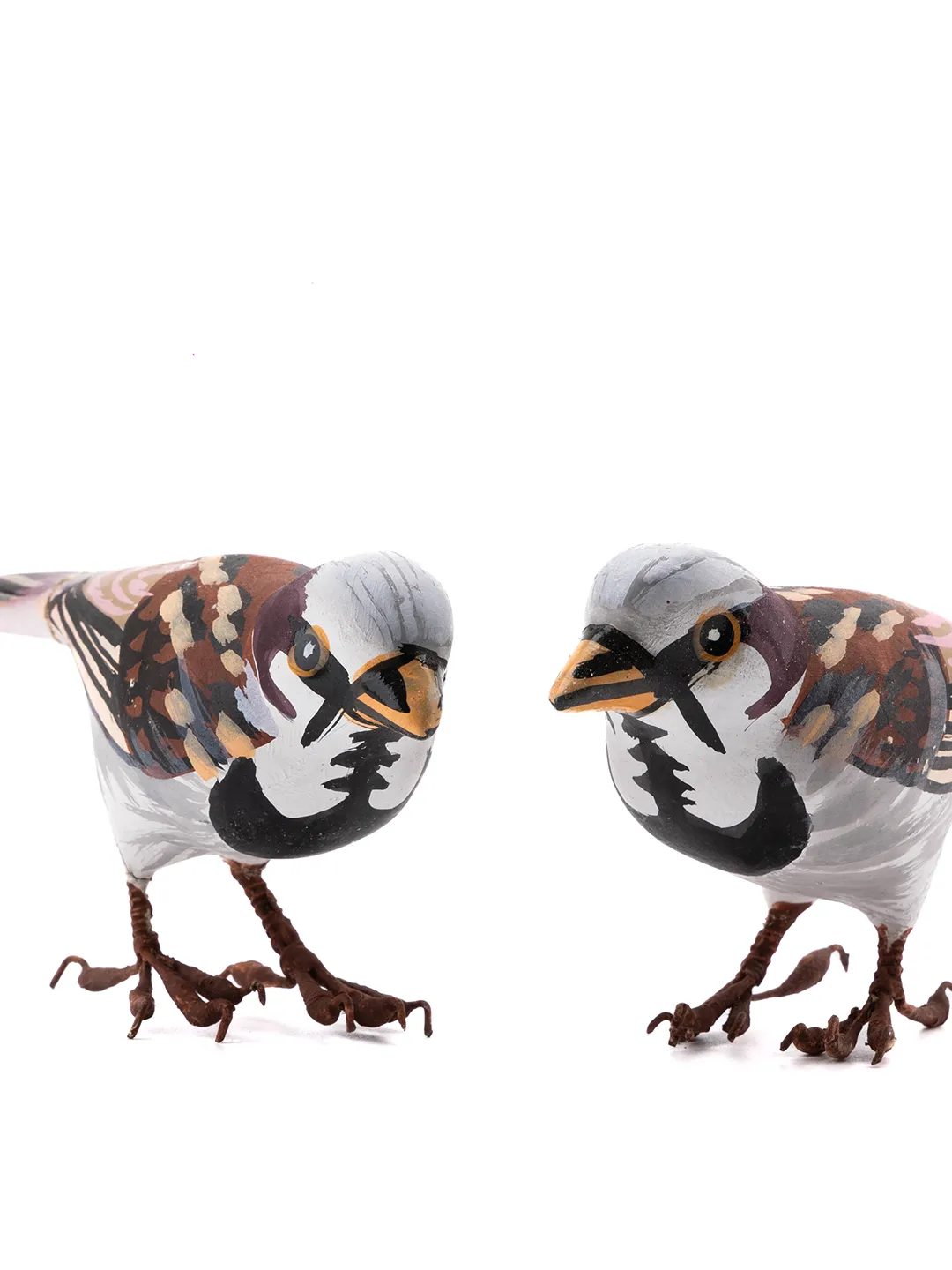House Sparrow Paper Mche Birds Set of 2