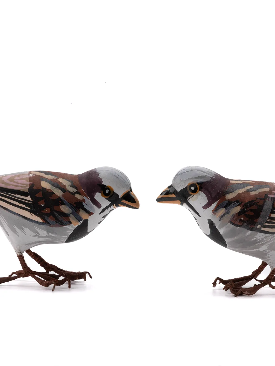 House Sparrow Paper Mche Birds Set of 2