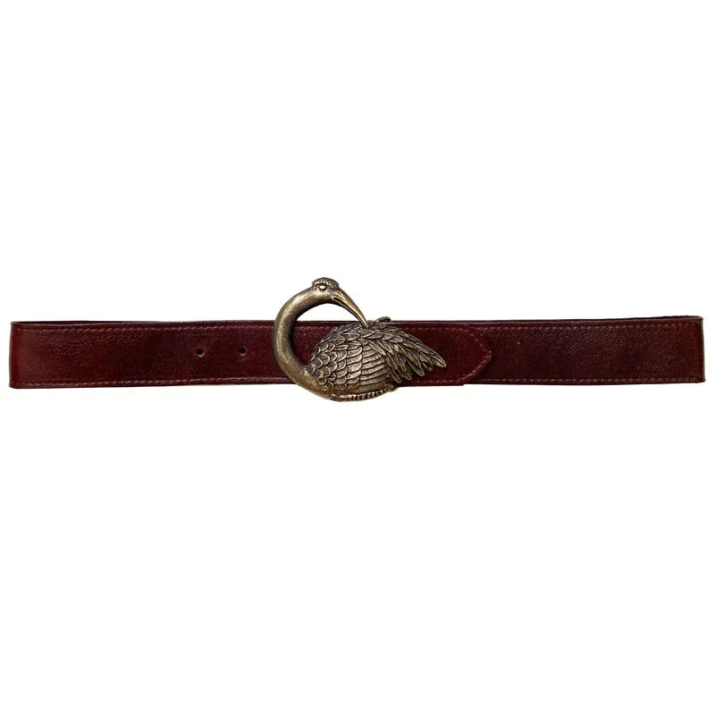 Kim White Bird Belt - Burgundy
