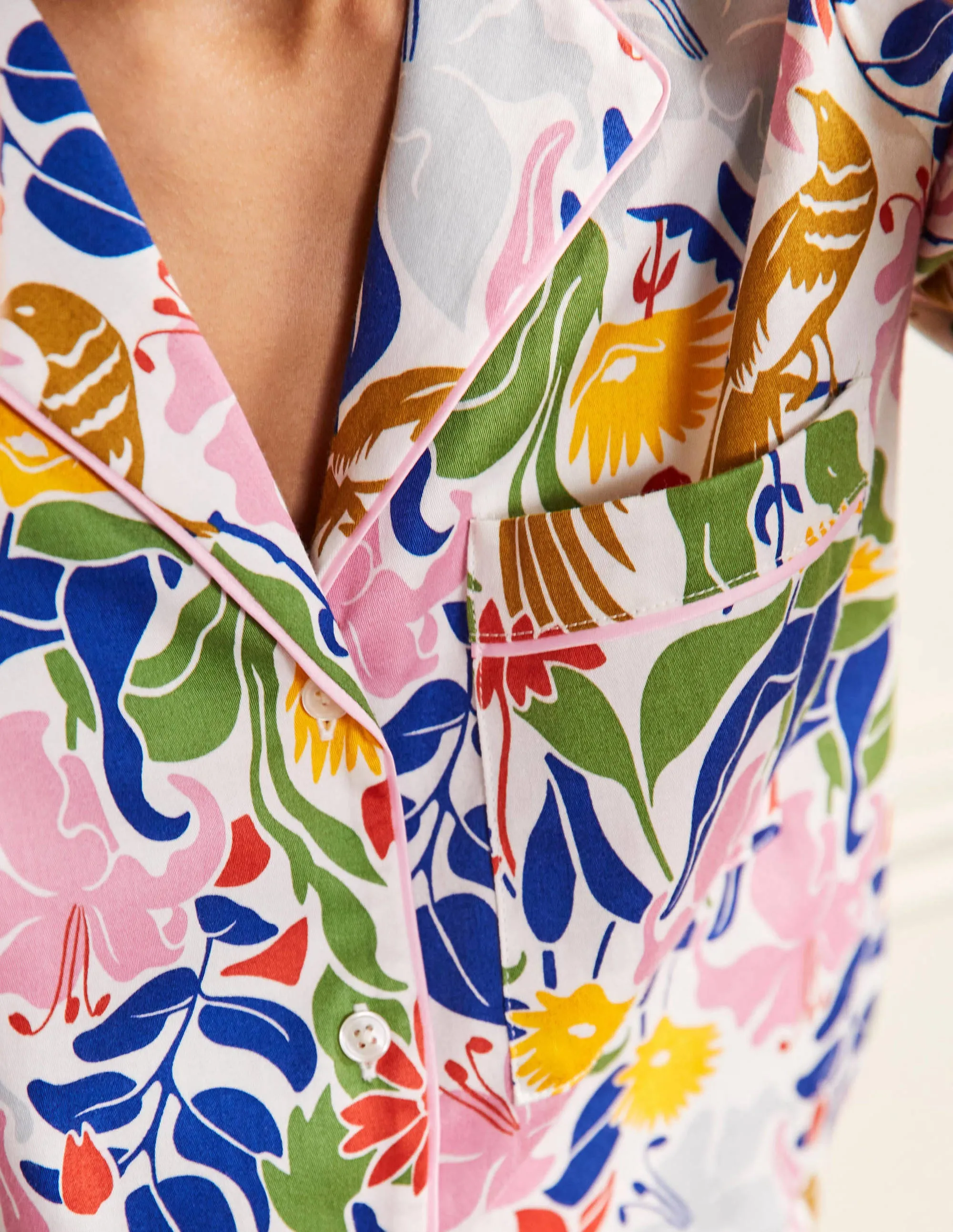 Long Sleeve Pyjama Shirt-Ivory, Oriental Bird
