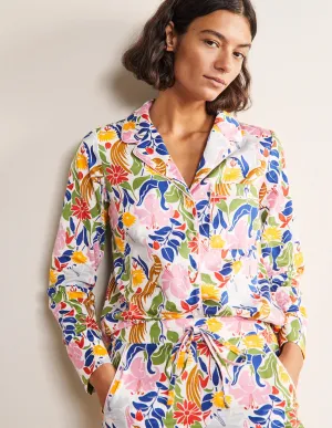Long Sleeve Pyjama Shirt-Ivory, Oriental Bird