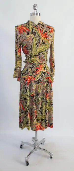  Vintage 50's 40's Look Bird Of Paradise Tropical Hawaiian Peplum Dress S