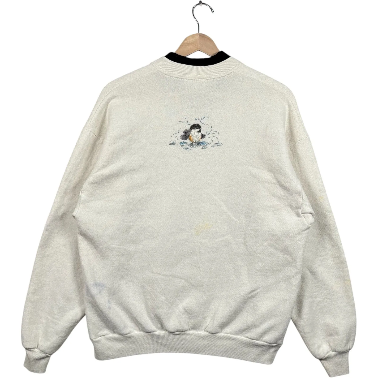 Vintage Birds In A Bird Bath Double Collar Crewneck