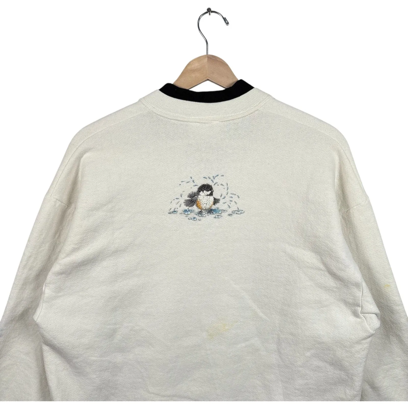 Vintage Birds In A Bird Bath Double Collar Crewneck