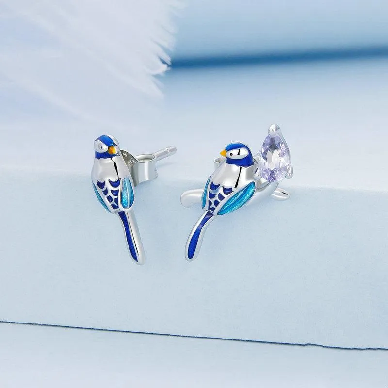 Women's Fashion Blue Bird Stud Ring