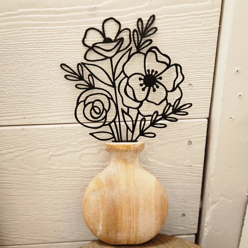 Wood Vase & Metal Flowers